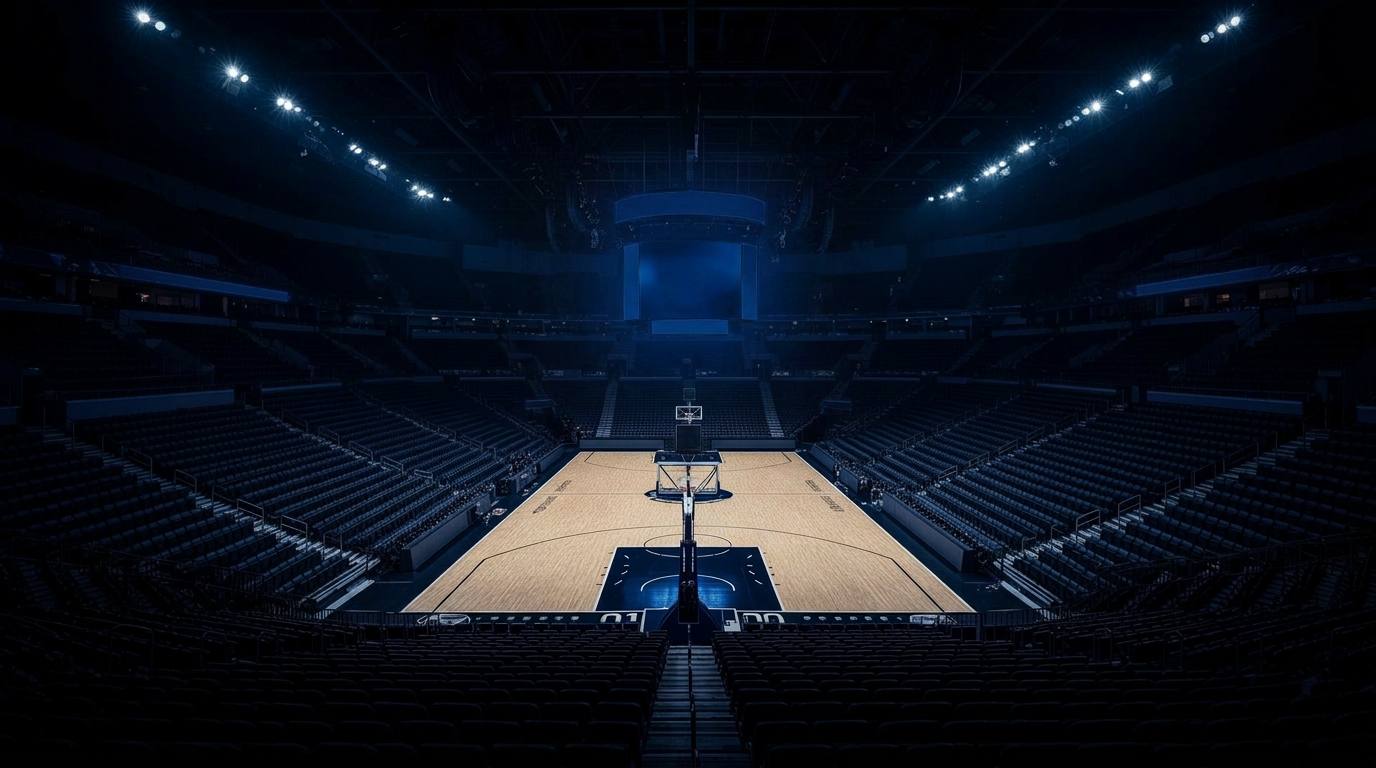 Lone athlete spotlit in a darkened stadium